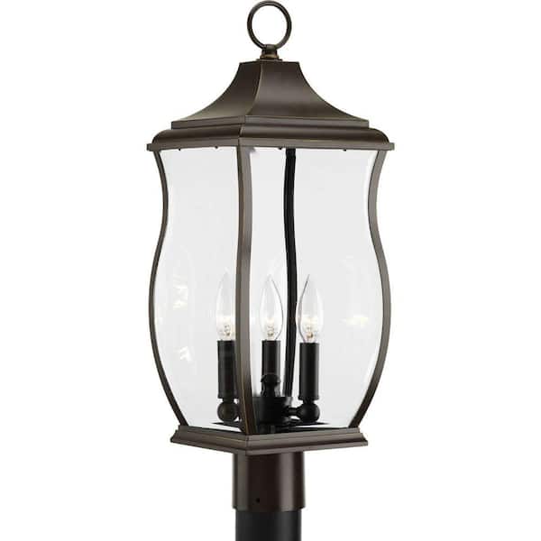 Progress Lighting Township Collection 3-Light Oil Rubbed Bronze Clear Beveled Glass New Traditional Outdoor Post Lantern Light
