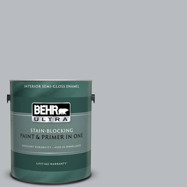 BEHR ULTRA 1 gal. #UL260-19 French Silver Semi-Gloss Enamel Interior Paint and Primer in One