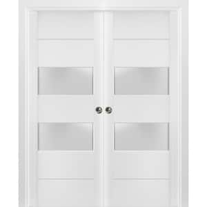 4010 60 in.  x 84 in.  White Finished Wood Sliding Door with Double Pocket Hardware