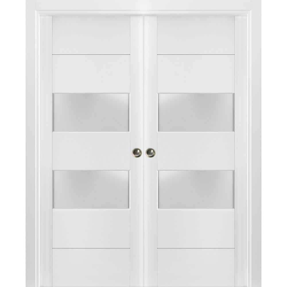 Lucia Frosted Glass White MDF Pocket Door Set, 84" x 80"