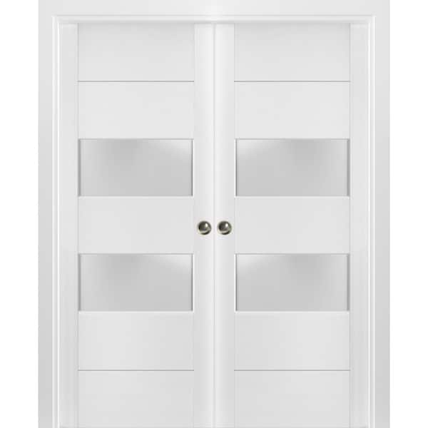 Sartodoors 84 in. x 96 in. White Finished Wood Sliding Door with Double ...