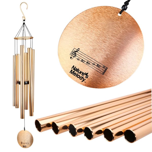 Nature's Melody Aureole Tunes Wind Chimes 42 in. Outdoor Windchime with 6-Tubes Tuned to C Pentatonic Scale - Rose Gold