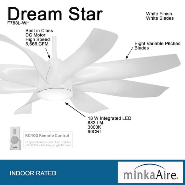 Dream Star 60 in. Integrated LED Indoor White Ceiling Fan with Light with Remote Control