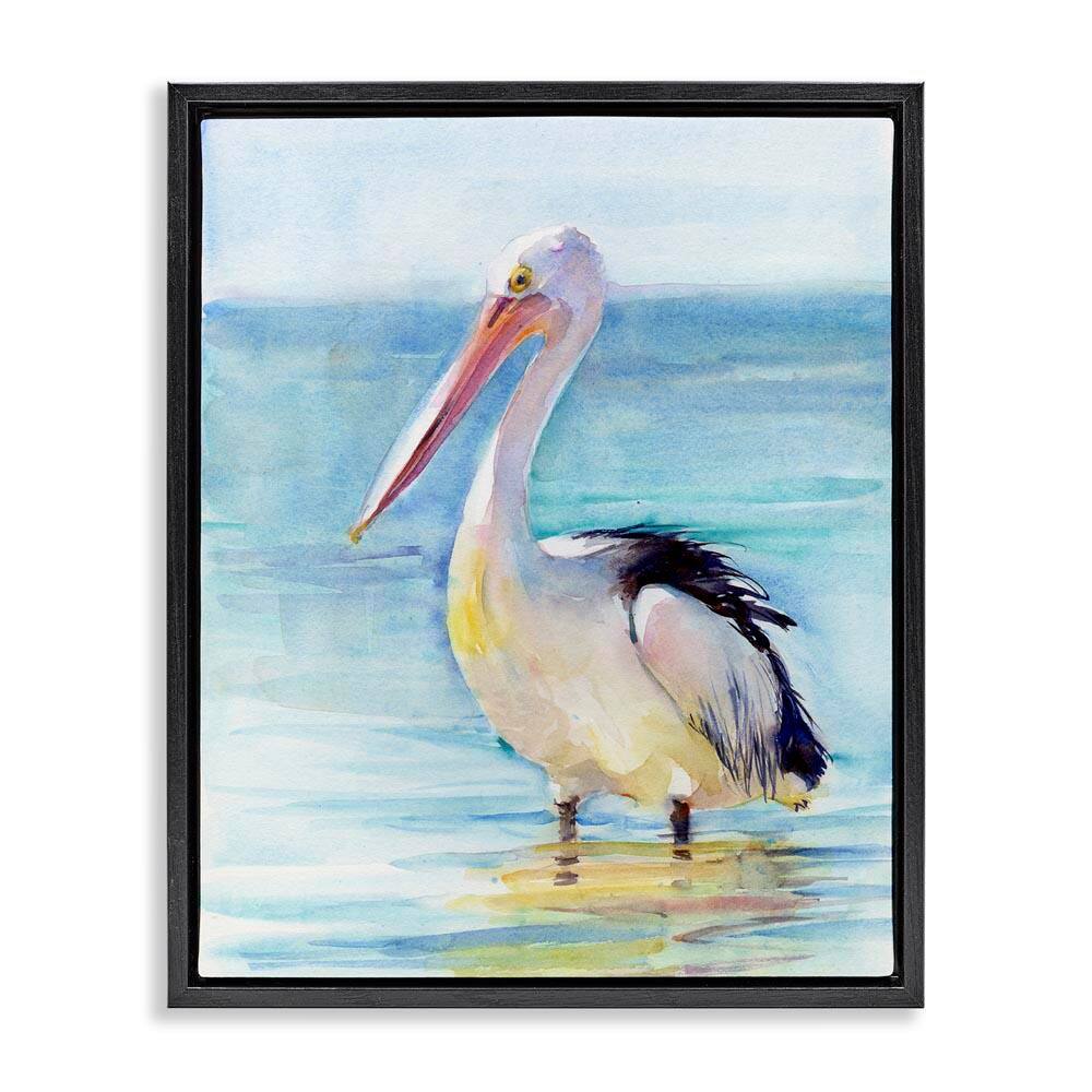 Pelican Wading in Sea by John Keeling Black Floater Frame Coastal Graphic Art Print 21 in. x 17 in. price history on PriceWatchPro