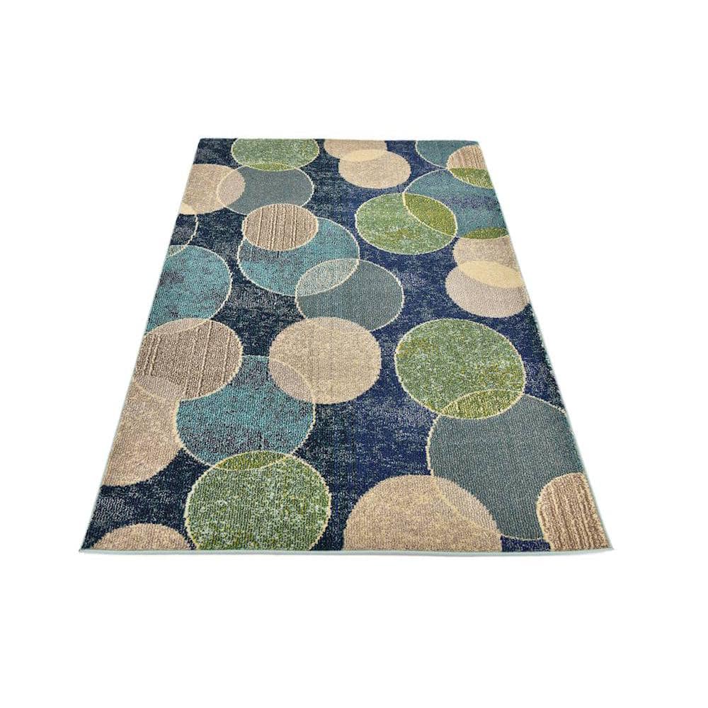 Navy Blue Abstract Synthetic 4' x 6' Stain-Resistant Rug