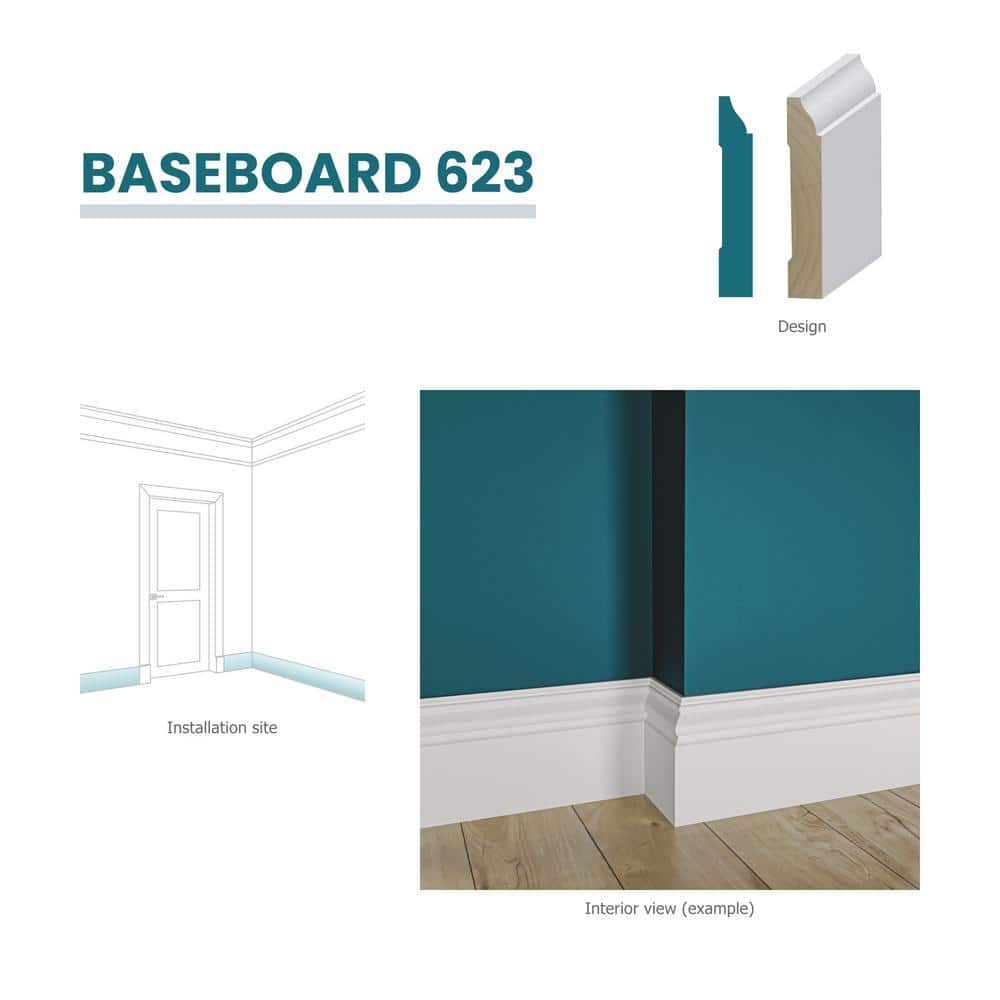Primed Finger-Jointed Pine Baseboard Molding, 96 in. Length