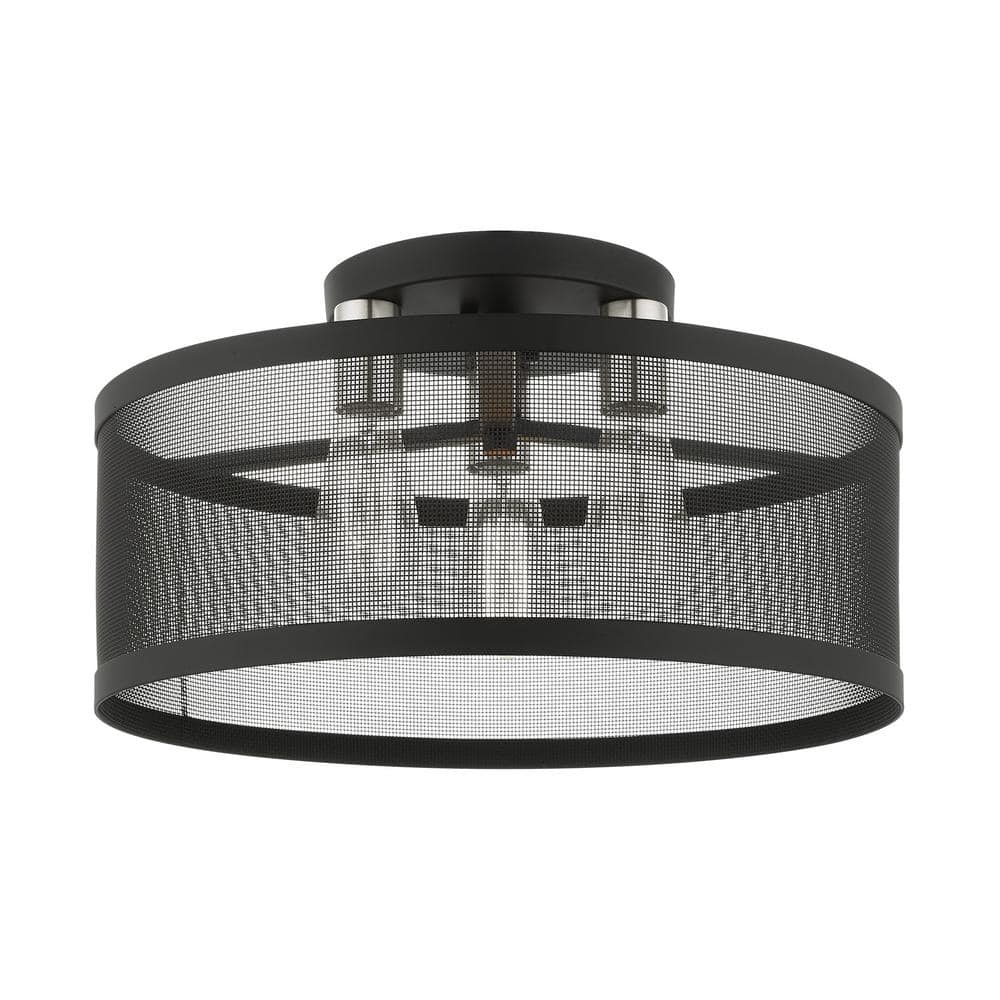 Ardsley 18 in. 3-Light Black Semi Flush Mount with Brushed Nickel Accents and Stainless Steel Mesh Shade price history on PriceWatchPro