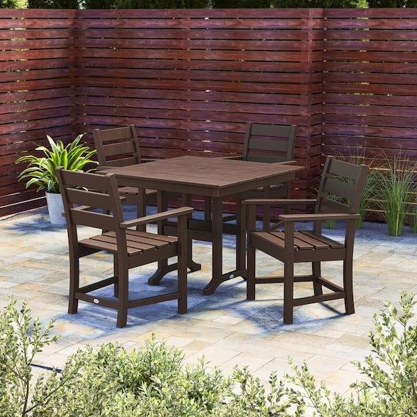 Grant Park 5-Piece Plastic Outdoor Dining Arm Chair Set In Mahogany