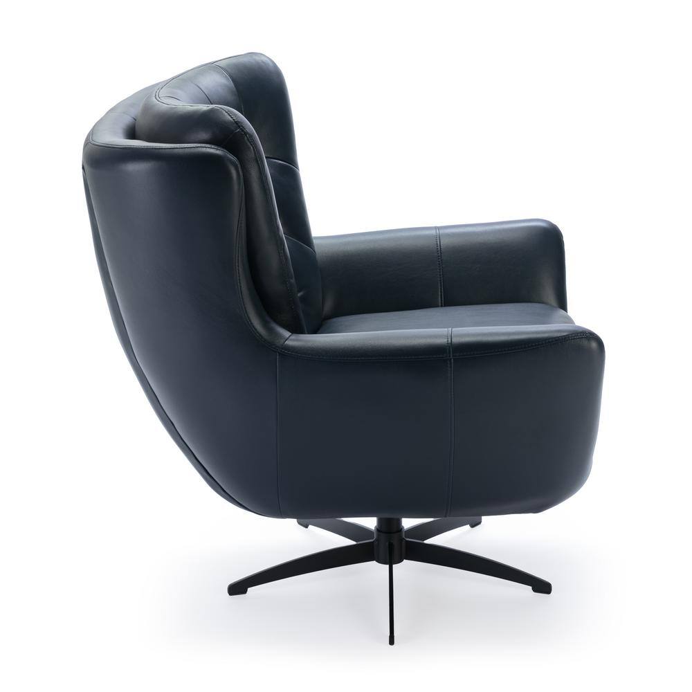 Clayton Midnight Blue Tufted Faux Leather Swivel Accent Chair