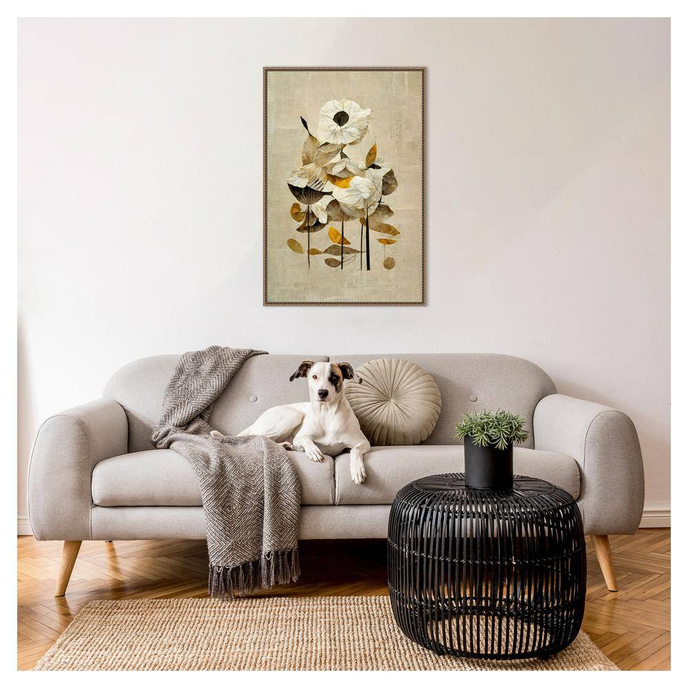 Sunbathing Flower Beaded Bronze Framed Canvas Art