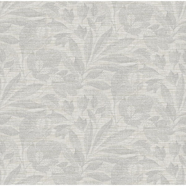 A-Street Prints Lei Silver Etched Leaves Wallpaper