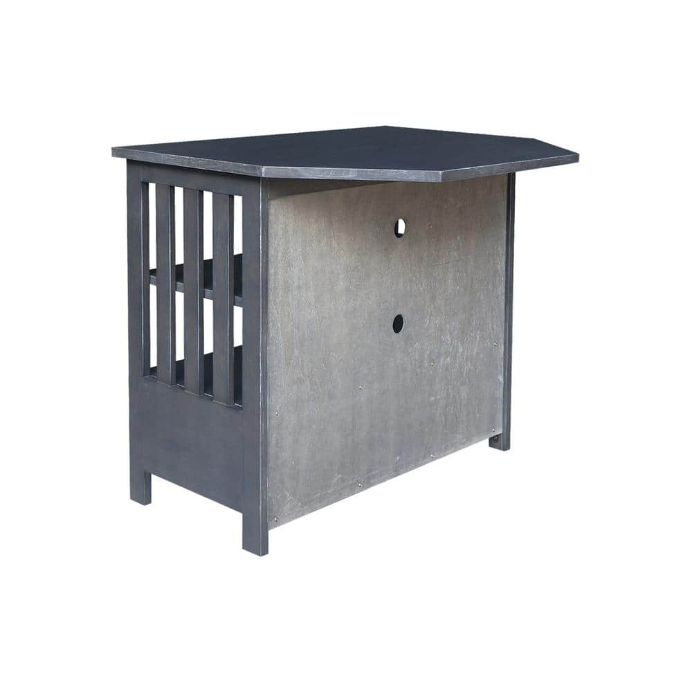 Heather Gray Solid Wood Corner TV Stand with Cabinet and Shelves