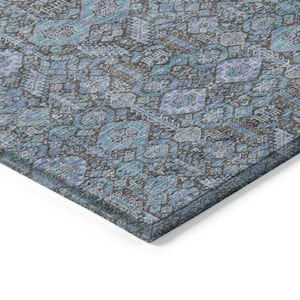 Blue and Coffee 2 ft. x 3 ft. Woven Floral Rectangle Indoor/Outdoor Area Rug