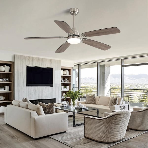 52 in. Nickel Reversible DC Motor Downrod Mount Standard Ceiling Fan with Remote Control, 6-Speed Wind