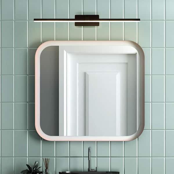 HUOKU NIMBUS 1-Light 23.8 in. W Black Integrated LED Vanity Light Bar Modern Minimalist Wall Sconce for Bathroom and Vanity