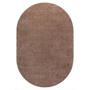 Haze Solid Low-Pile Brown 5 ft. x 8 ft. Oval Area Rug