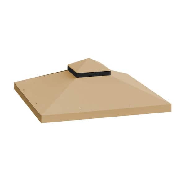 Unbranded Replacement Canopy Cover Only, 10 x 10 ft. Patio Double Tiered Gazebo Canopy Top Fabric (Frame Not Include), Khaki
