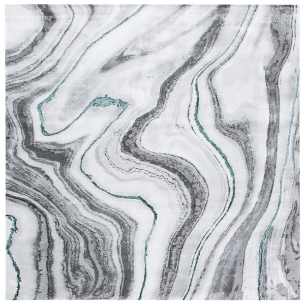 SAFAVIEH Craft Gray/Green 4 ft. x 4 ft. Marbled Abstract Square Area Rug
