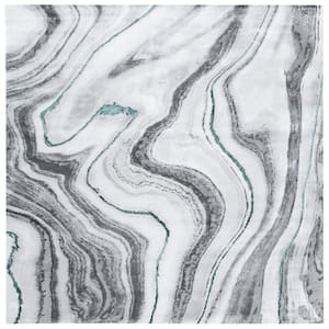 Craft Gray/Green 5 ft. x 5 ft. Square Marbled Abstract Area Rug