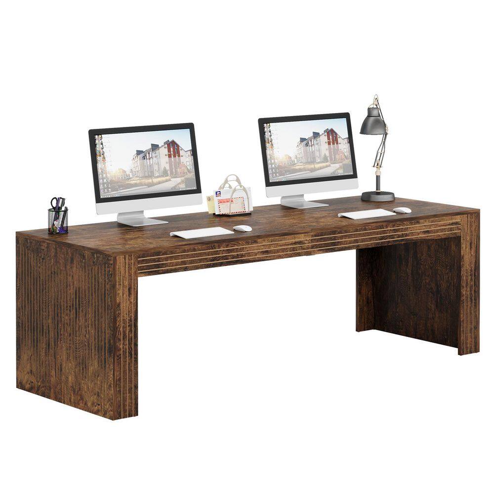 Capen 79 in. Rectangle Dark Brown Engineered Wood Computer Desk Home Office Double Table Workstation Industrial