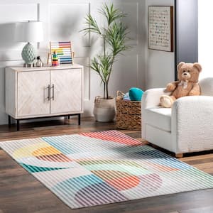 Erikka Machine Washable Multicolor 4 ft. x 6 ft. Abstract Area Rug