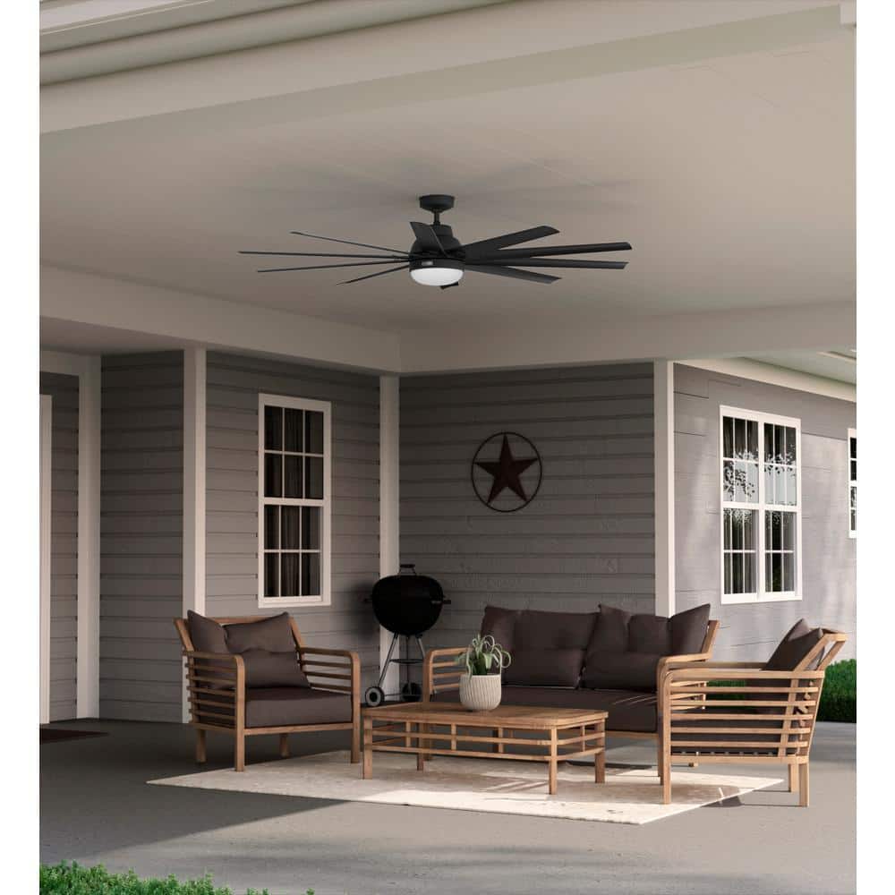 Overton Matte Black 72" 10-Blade Ceiling Fan with LED Light