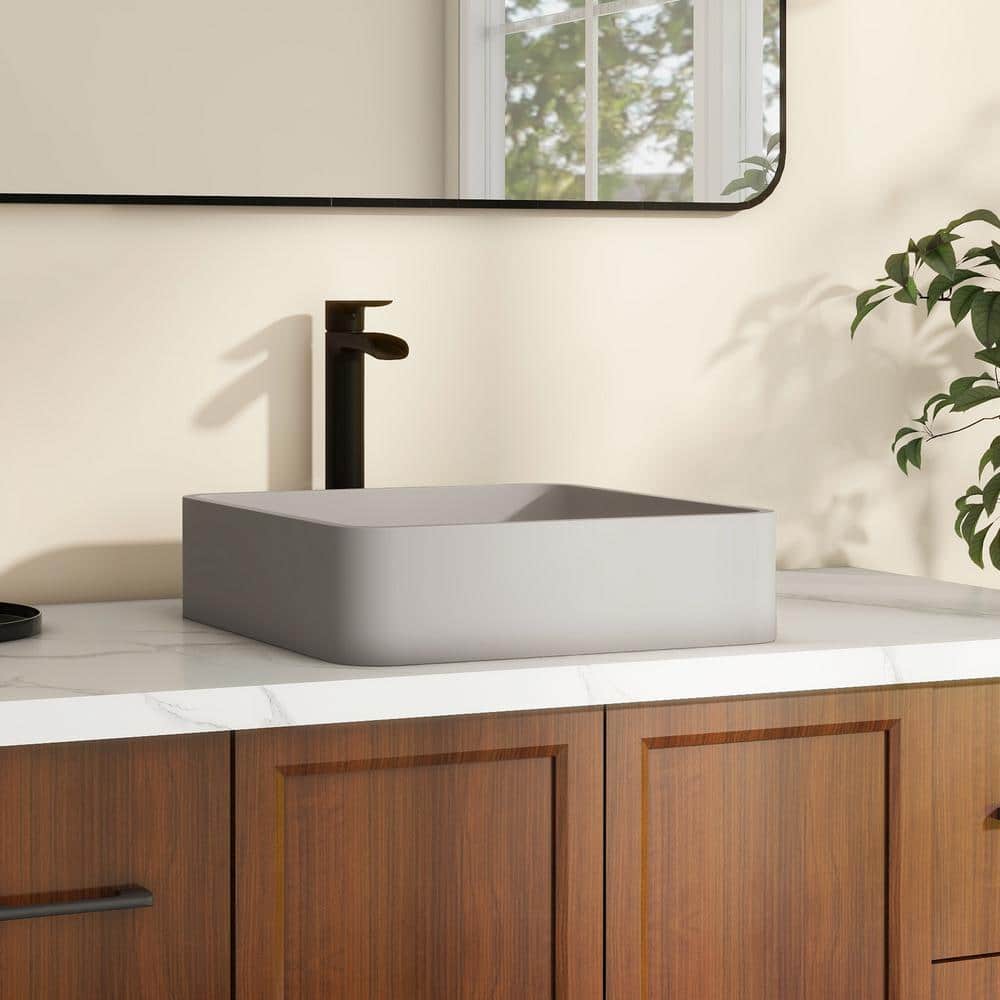 Taupe Clay 15.35'' Ceramic Square Above-Counter Bathroom Sink