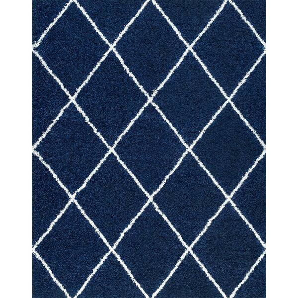 Tayse Rugs Jersey Shag Diamond Navy 9 ft. x 12 ft. Indoor Area Rug