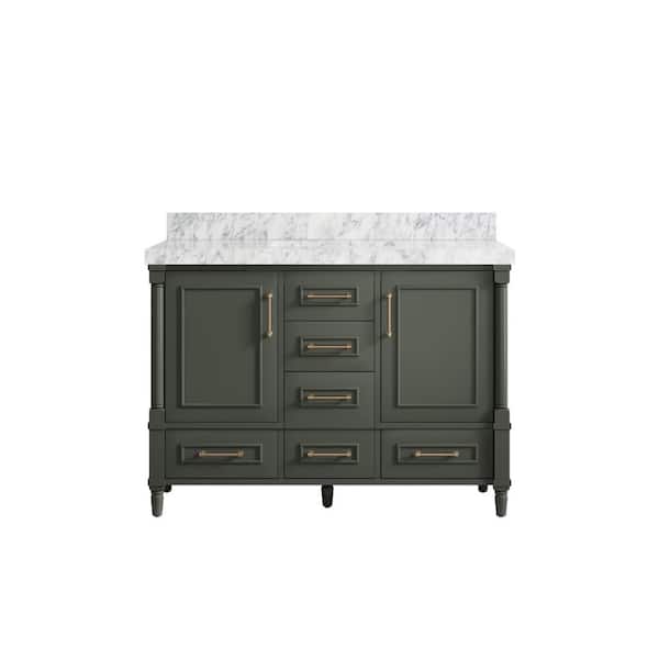 Willow Collections Hudson 48 in. W x 22 in. D x 36 in. H Bath Vanity in Pewter Green with 2 in. Carrara Marble Top