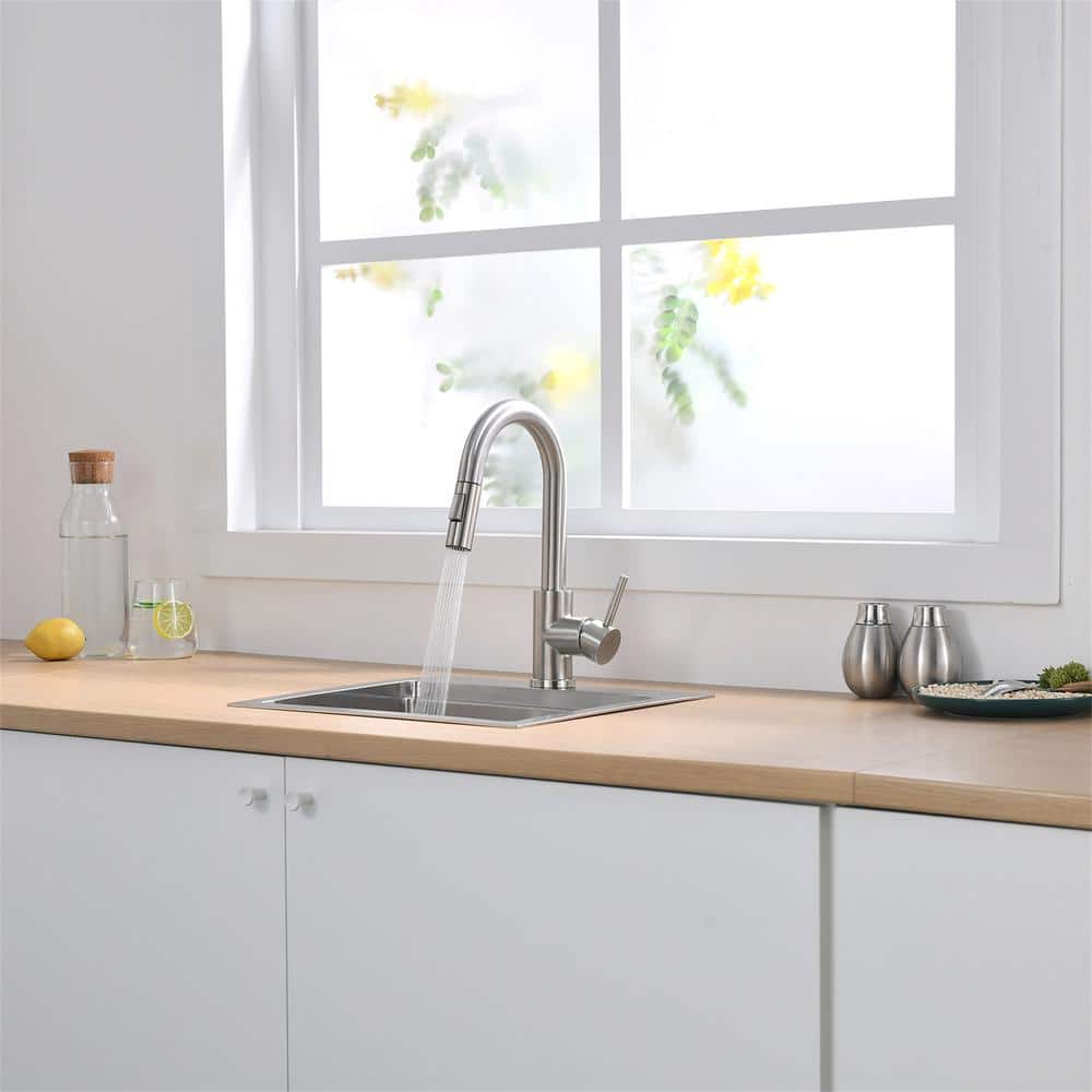 Brushed Nickel Stainless Steel Pull-Down Kitchen Faucet