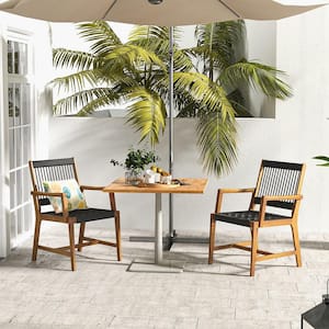 Patio 2-Pieces Acacia Wood Outdoor Dining Chairs All-Weather Rope Woven Armchairs
