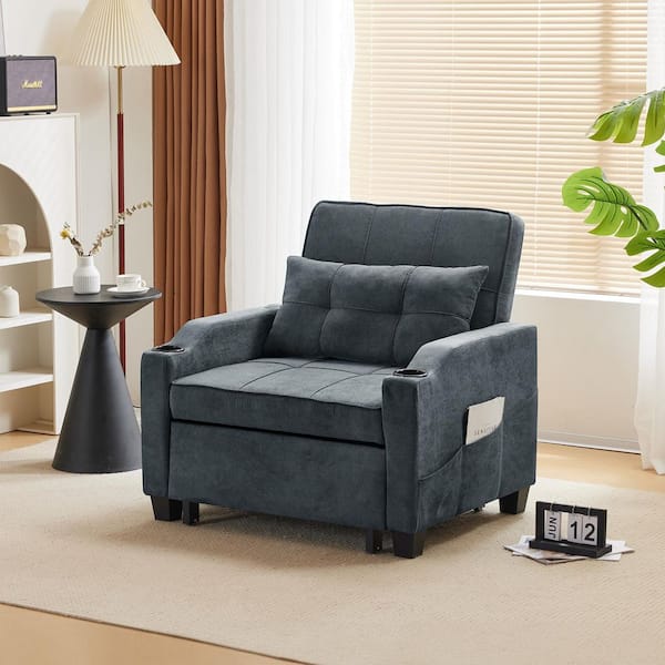 Winado 68.1 in. Dark Grey Cotton And Linen Fabric Full Size Sofa Bed