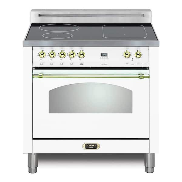 Dolcevita Series 30 in. 4 Elements Freestanding Induction Range in White with Brass Trim