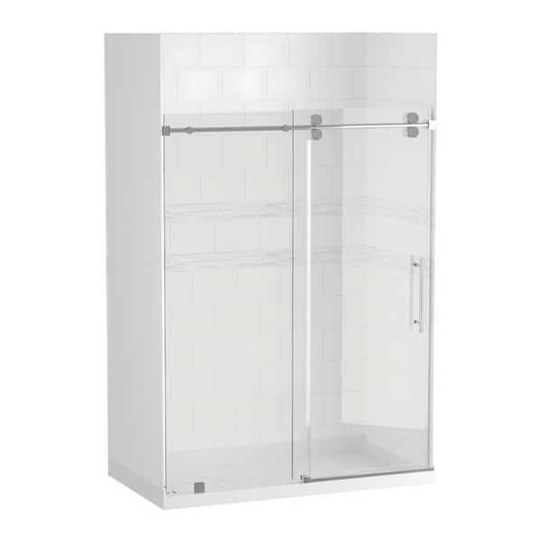 32 in. L x 60 in. W x 78 in. H Alcove Shower Stall/Kit with Sliding Door in Chrome with Left Drain