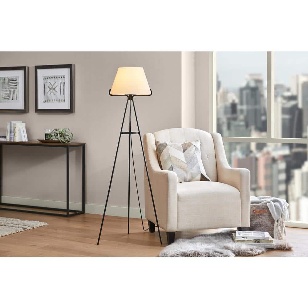 Hampton Bay Rosedale 58 in. 1-Light Black Tripod Floor Lamp with