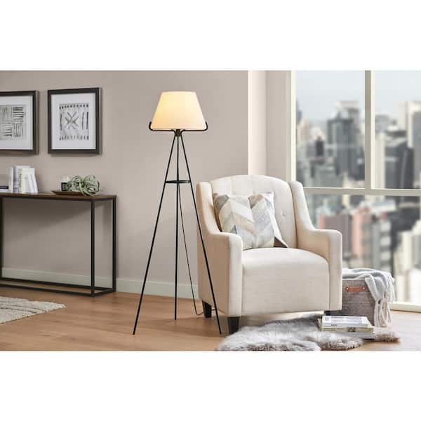Rosedale 58 in. 1-Light Black Tripod Floor Lamp with Fabric Shade