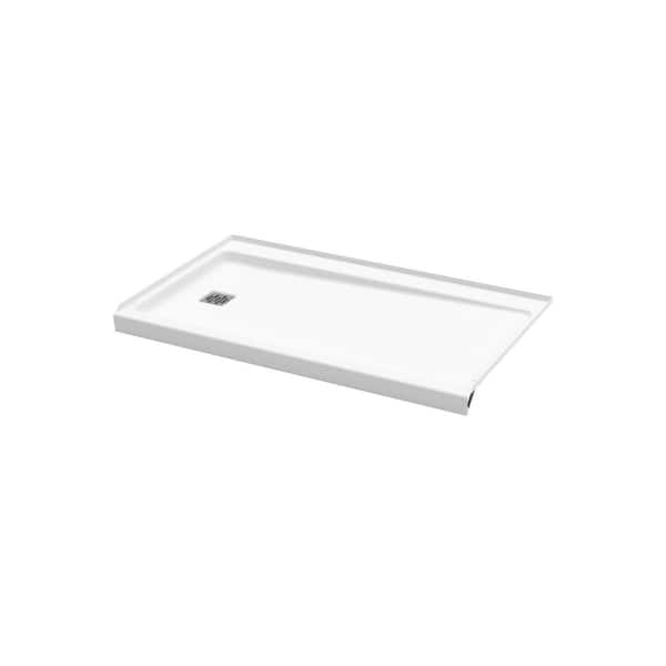 ShowerCast 60 in. L x 36 in. W Alcove Shower Pan Base in White with Square Chrome Left Drain