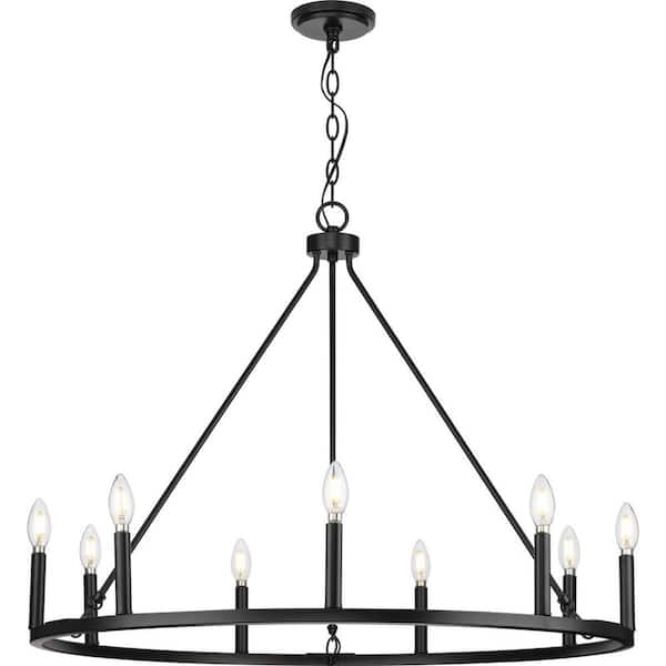 Progress Lighting Gilliam 9-Light Matte Black Farmhouse Chandelier