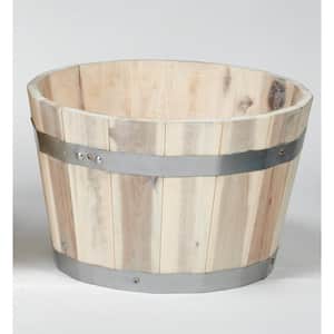 8.5 in. Wood Barrel Planter with White Natural Oil