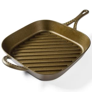 11 in. Cast Iron Pre-Seasoned Square Grill Pan in Bronze