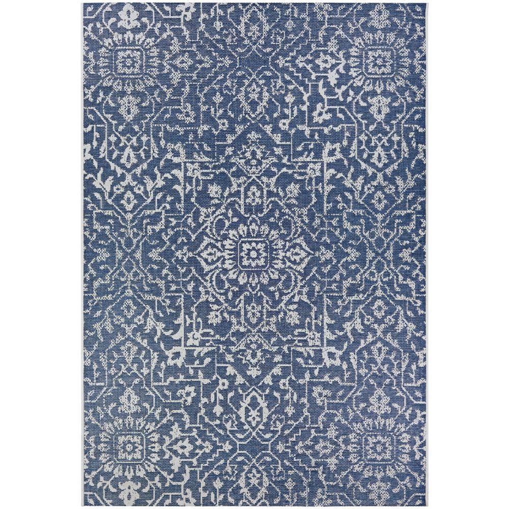 Navy-Ivory Floral Flatwoven Wool-Blend 8'6" x 13' Area Rug