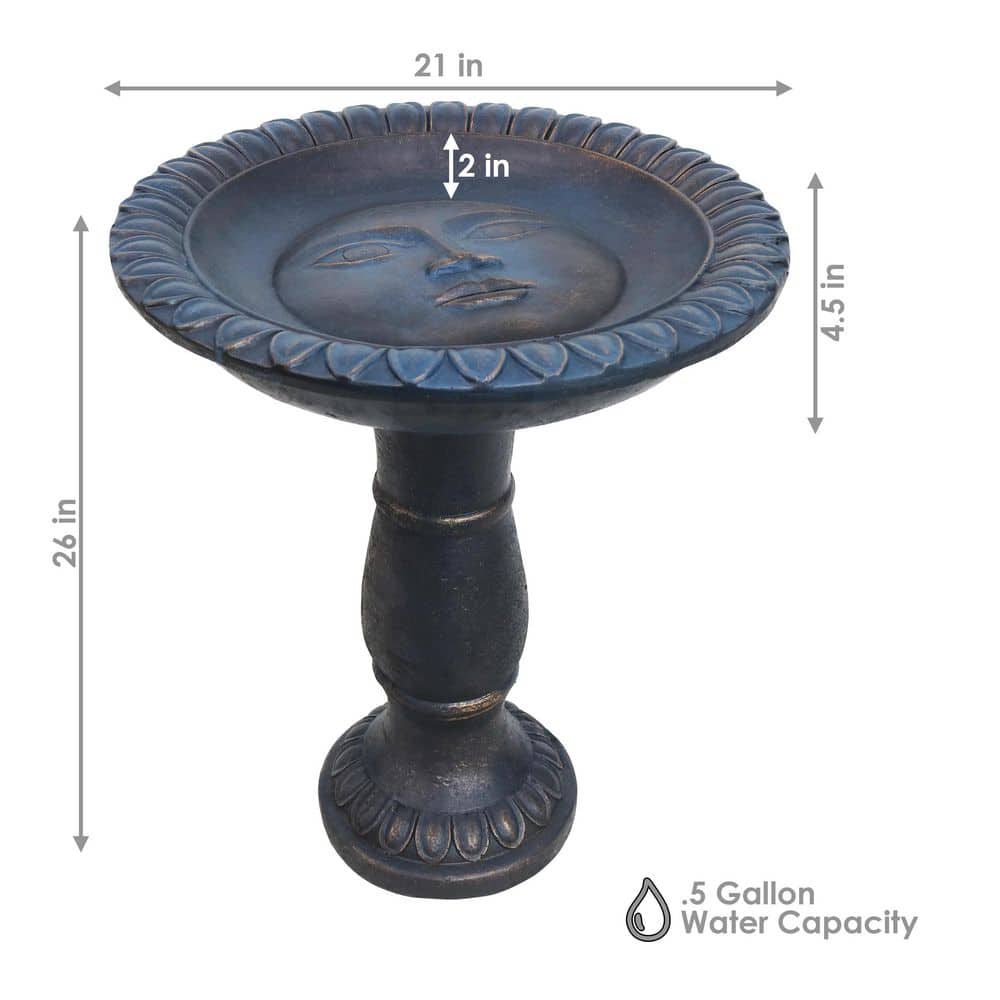 Gray Glass Fiber Reinforced Concrete Sun Design Bird Bath - 26"