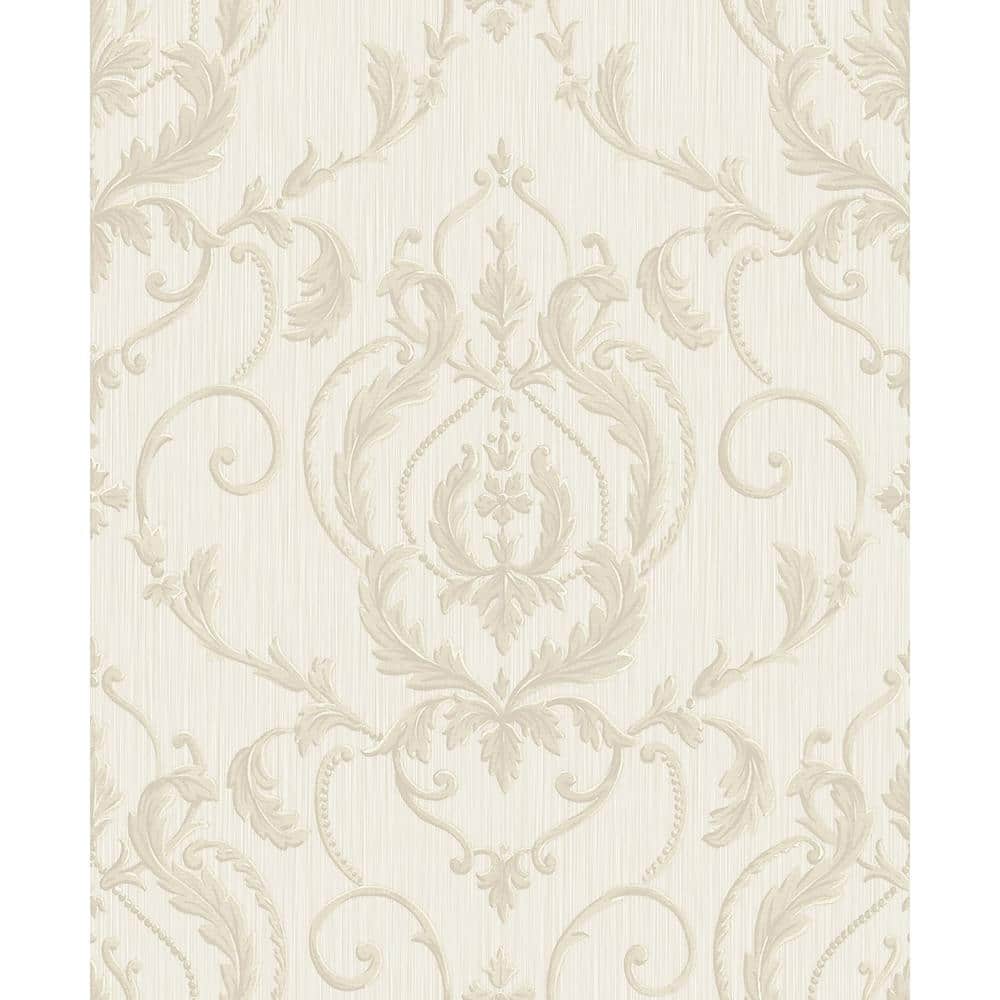 Ornamenta 2-Light Beige/Silver Detailed Damask Non-Pasted Vinyl on Paper Ma