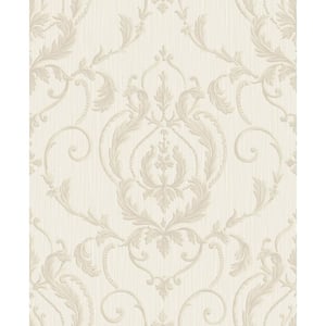 Ornamenta 2-Light Beige/Silver Detailed Damask Non-Pasted Vinyl on Paper Material Wallpaper Roll (Covers 57.75 sq.ft.)
