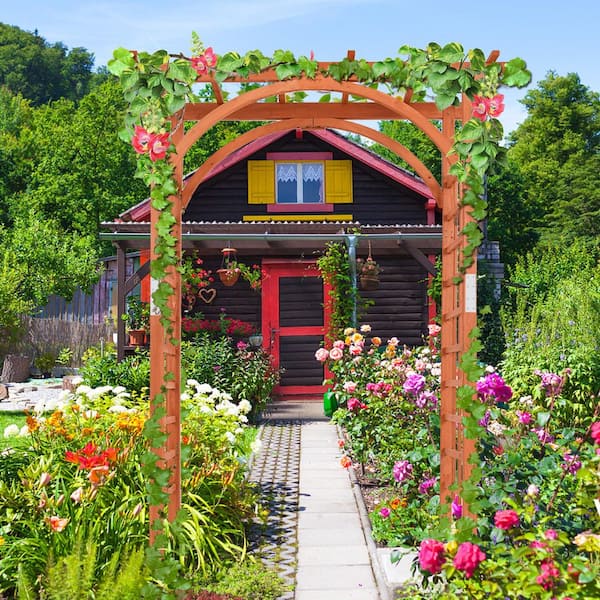 Yellow 63 in. Rectangle Wood Garden Arch Trellis Pergola Decorative Stand for Climbing Plants & Outdoor Wedding Decor
