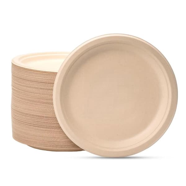 10 in. Disposable Bamboo Paper Plates with Round, Compostable and Biodegradable for Serving Food, Brown (150-Pack)