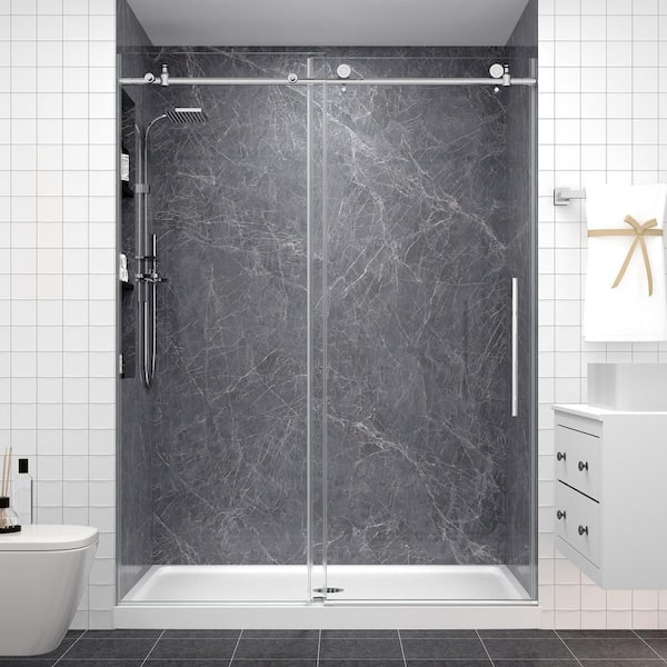 56-60 in. W x 76 in. H Sliding Frameless Shower Door in Chrome Finish with 1/4 in. Clear Tempered Glass