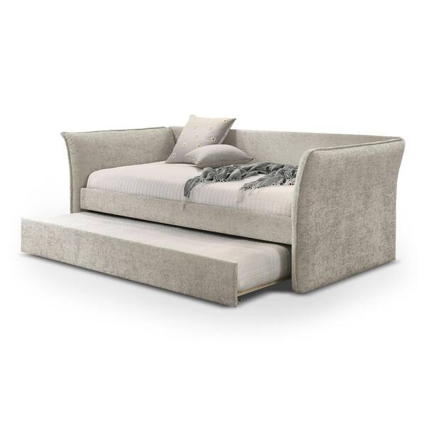 Onne Beige Twin Flared Arms Daybed with Roller Slats Trundle and Flared Arms