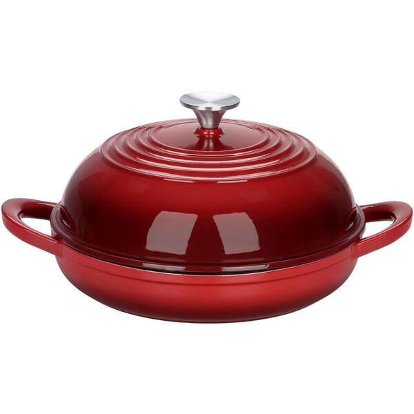 6 qt. Round Enameled Cast Iron Dutch Oven in Red with Dome Lid, Matte Black Interior, Oven Safe to 500℉