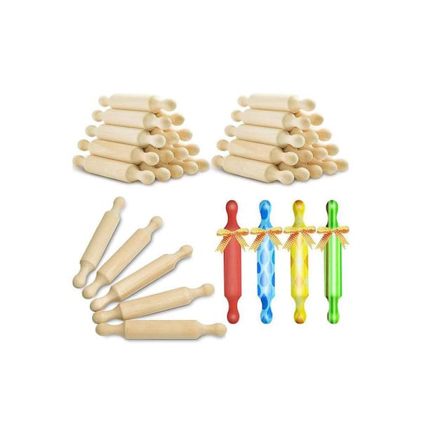 7 Inch Wooden Mini Rolling Pin Natural Finish Kitchen Baking Dough Roller with Kids Crafting Features 30-Pack